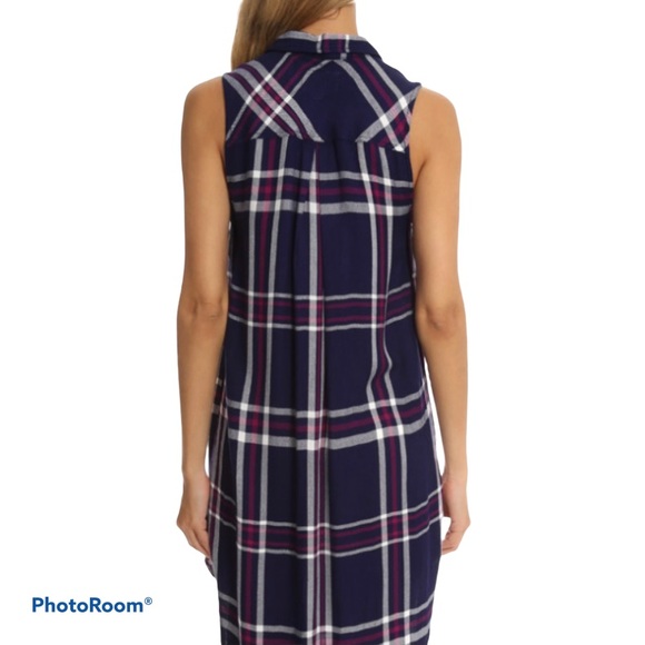 Rails Jordyn Plaid Button down Sleeveless Maxi Top Flannel XS NEW Blue Red - Picture 10 of 13